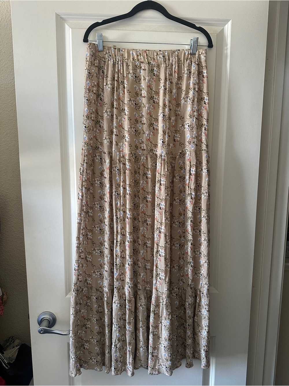 Revamped Beige Floral Tiered Maxi Skirt